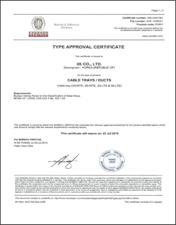 Bureau Veritas approval certificate for ducts